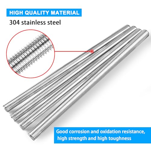 4pcs M14 x 250mm Fully Threaded Rod, M14-2mm Thread Pitch,304 Stainless Steel Long Threaded Screw, Right Hand Threads (M14 x 250mm)