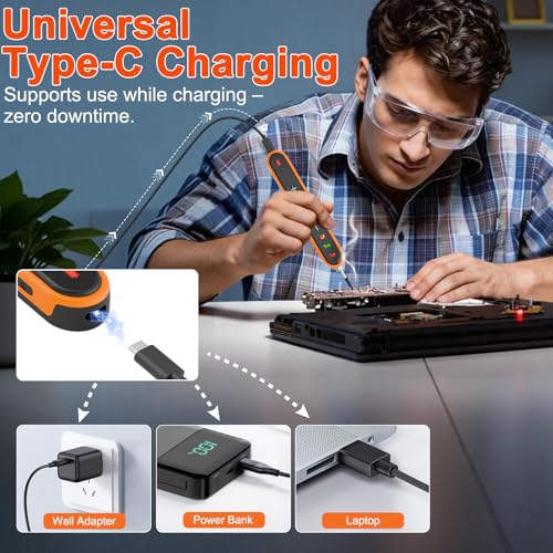 Soldering Iron Set, 1600 mAh USB Wireless Soldering Iron for DIY Projects | Adjustable temperature 180℃-450℃, 3 soldering tips, soldering wire, solder paste, for electronics repairs, electrical work Orange Wireless soldering iron set