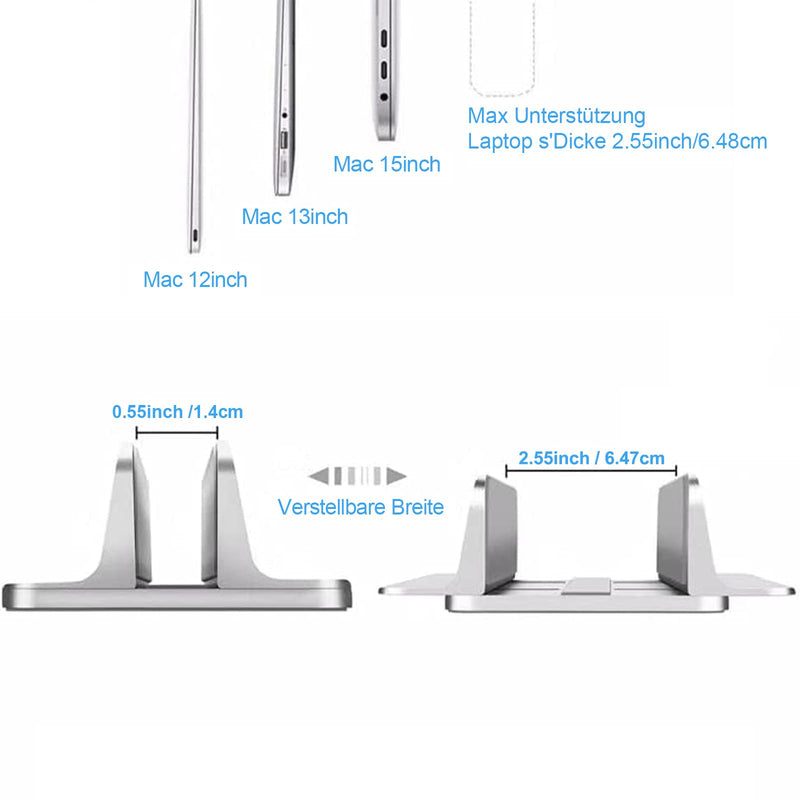 Vertical Laptop Stand Holder, Desktop Aluminum Notebook Stand with Adjustable Dock Size(Up to 17.3 inch) Compatible with All Lenovo/MacBook Pro/Air Dell Hp Surface iPad Gaming Laptops(Silver) Silver