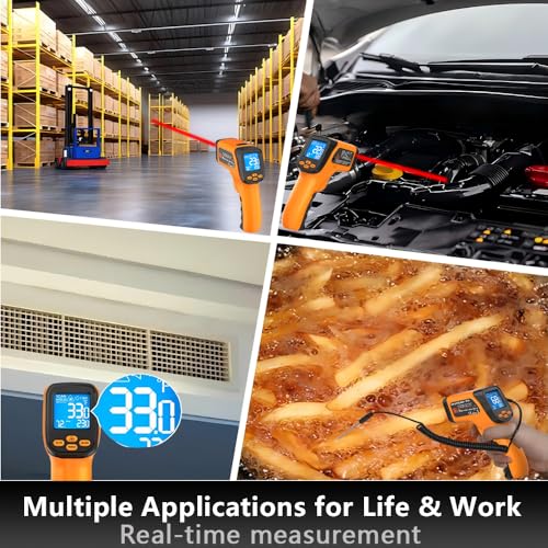 58°F to 1472°F Infrared Thermometer Gun, 12:1, K-Type Probe Yellow/-58°F to 1472°F and -58°F to 572°F