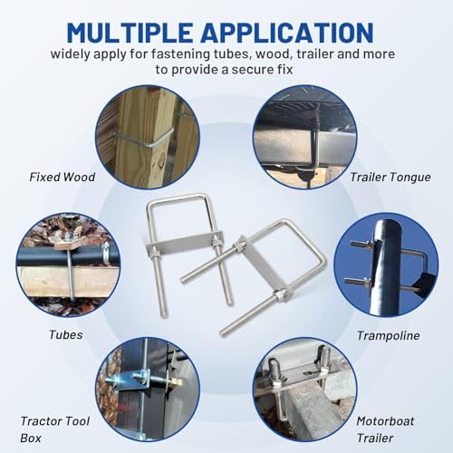 Anina 4PCS Square U Bolts with Frame Plates and Nuts 3/8'' X 3'' X 7'' Stainless Steel U Clamp Bolts for Trailer, Ski Boat, Tube, Sailboat Trailer
