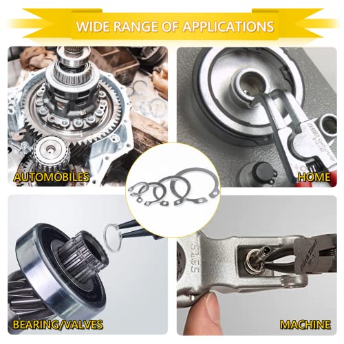 Snap Ring Shop Assortment, 650pcs Alloy Steel & 304 Stainless Steel Internal/External Retaining Rings, C-Clips for Axles, Shafts & Other Moving Parts