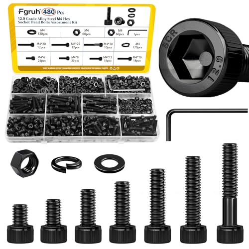 1220PCS M3 M4 M5 M6 Metric Hex Socket Head Screws Assortment Kit & 480PCS M4 Hex Socket Head Bolts Assortment Kit for DIY, 3D Printer