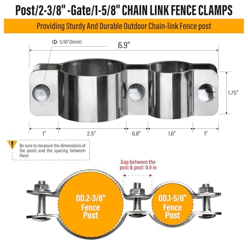 2-3/8" x 1-5/8" Chain Link Fence Panel Clamps, 304 Stainless Steel Saddle Clamp for Fence Post Connection, Heavy-Duty Kennel Clamp for Outdoor Fencing, Dog Kennels, 4pcs 2-3/8"x1-5/8" 4