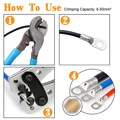 Battery Cable Crimper Wire Lug Crimping Tool for AWG 8,6,4,2,1,1/0 Battery Terminals Crimper with Wire Shear Cutter 2pcs crimping tool