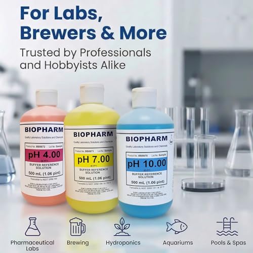 Biopharm pH 4.00, 7.00 & 10.00 Calibration Buffers & ESS, 250mL Ea (4-Pack)