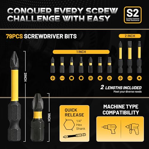 TOLESA 105pcs Drill Bit Set Titanium Coated, High Speed Steel Twist Driver Bit Set for Metal, Wood & Masonry, Screwdriver Bits Set, Countersink & More with Organizer Case 105