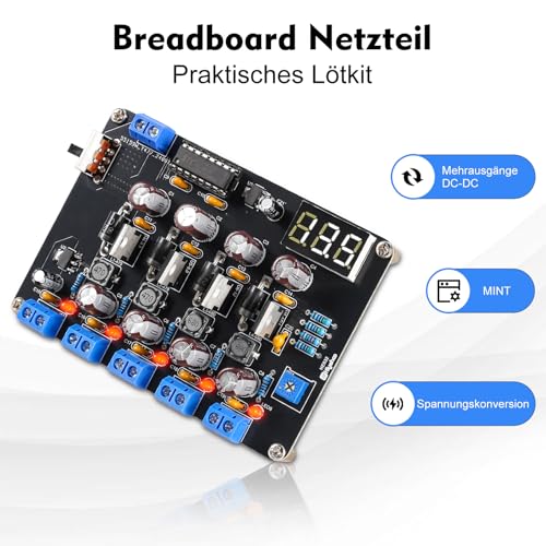 PEMENOL DIY Breadboard Power Supply Soldering Kit Electronic Kit 1.5V/3.3V/5V/12V/Adjustable Voltage Output Module Soldering Learning Laboratory Tests, School Projects, Technical Applications