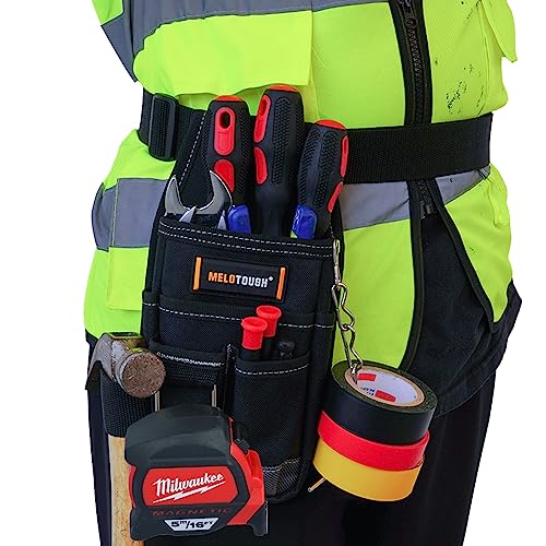 MELOTOUGH Tool Belt Suspenders Construction Bag Suspenders Padded Work belt Suspenders,Pocket Tool Pouch Tool Belt Pouches with Belt Clip Utility Mini Tool Organizer Pouch for Electrician,Technician