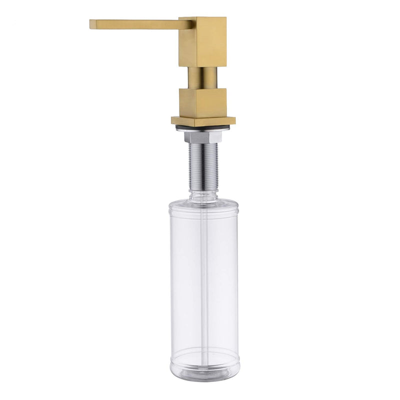 Built in Sink Soap Dispenser or Lotion Dispenser for Kitchen Sink, Brushed Gold Brass Pump Head, with 11 Ounce PET Soap Bottle With Bottle