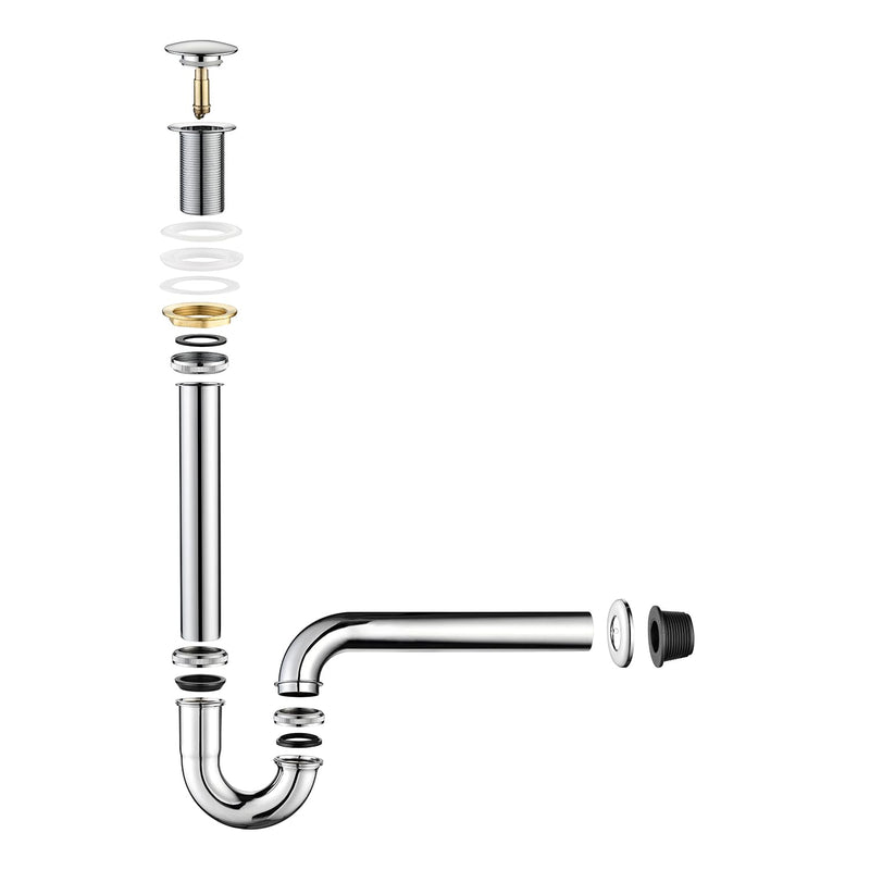 Bathroom Sink Stopper Bottle Trap, U-Shape 1-1/4 inch Slip Inlet Drain Complete Kit, Lavatory Sink Stopper Set NO Overflow, Polished Chrome, Pls Measure ur Sink Hole Size Before Order U03-Set NO Overflow
