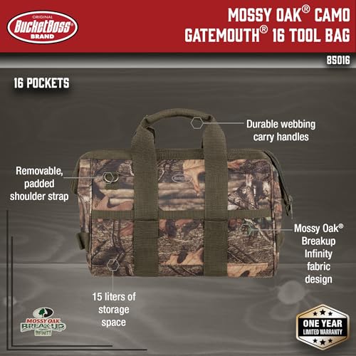 Bucket Boss Camo Gatemouth Tool Bag in Mossy Oak Camo, 85016, 15 liters(Mossy Oak Camo)