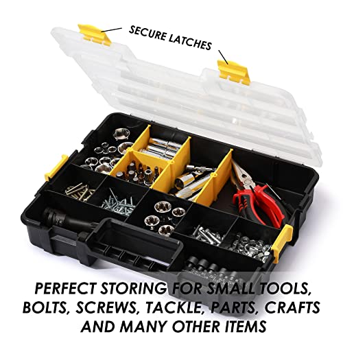 MIXPOWER 2 Pieces 34-Compartment Toolbox Organizer sets, 20 Removable Dividers, Black/Yellow, 2 Pieces Set, Excellent for Screws, Nuts, Small Parts