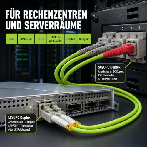 1aTTack.de 1x 3 m OM5 Fibre Optic DX Duplex Patch Cable LC/UPC - SC/UPC MM Multimode - 50/125 µm LSZH Lime Green 1x 3 Meter OM5 LC/SC - UPC Lime Green - OM5 LC/SC - UPC
