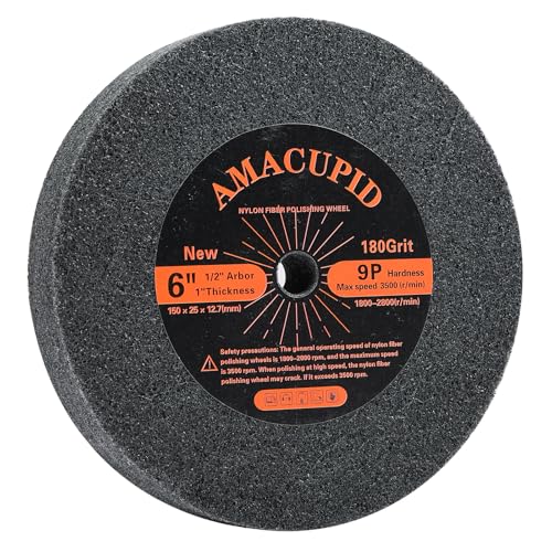 Deburring Wheel Brushed Buffing Wheels. For Bench Grinding Polishing Machine. Polishing Stainless Steel Copper and Aluminum. 6 inch Diameter,1/2 inch Arbor,1 inch Thickness,180 Grit.