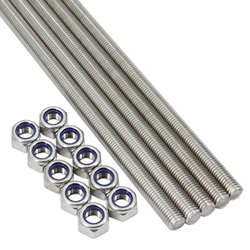5pcs/Pack M12 x 250mm Fully Threaded Rods, 304 Stainless Steel Threaded Rod, Right Hand Threads 1.75mm Pitch with 10pcs LockNuts for Clamps, Hangers, Anchor Bolts and U-Bolts (M12 x 250mm)