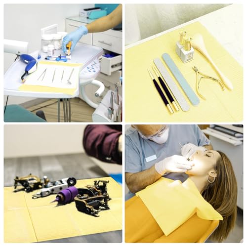 Dental Bibs, Pack of 125, 33 x 45 cm, Tattoo Tablecloths, Patient Napkins, Dental Napkins, Waterproof Tattoo Piercing Bibs for Hospitals Studios, Tattoos, Practices (Yellow)