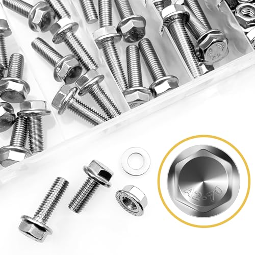 Mywish 224Pcs M6 Bolt x 12/16/20/25/30mm & 105Pcs M8x1.25 Bolt x 16/20/25/30/35mm, Flanged Hex Head Bolts with Flange Nuts Washers, 304 Stainless Steel Nuts and Bolts Assortment Kit