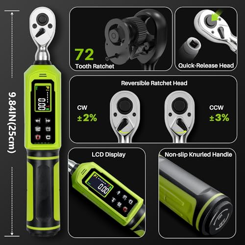 1/4" Digital Torque Wrench -0.33-22Ft.Lb for Bike Motorcycle Repair 1/4" 4-266.0In.Lb Set