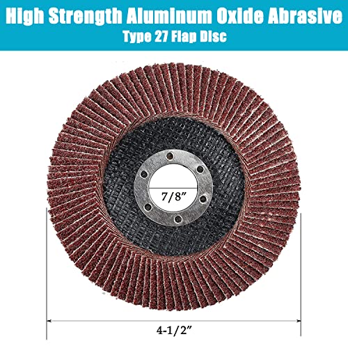 4.5 Inch Flap Discs, 20 Pack-40 60 80 100 120 Grit Angle Grinding Sanding Wheels Type 27 Aluminum Oxide Abrasives for Metal Wood Grinding(7/8 inch Arbor)