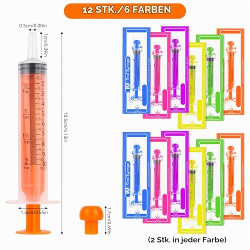 Plastic Syringes, Pack of 12 Disposable Syringes, 10 ml Syringes with Cap, for Feeding Small Animals and Dispensing Liquids