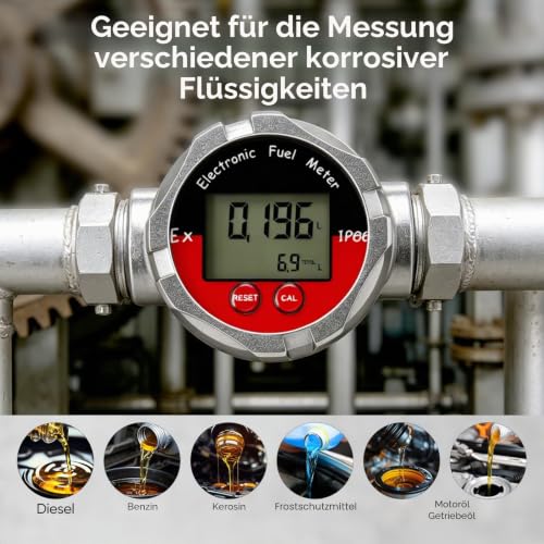 Flow Meter, 1 Inch Stainless Steel Digital Electronic LCD Flow Meter Turbine Meter for Liquid Water Petrol Kerosene Oil Liquid Measurement Waterproof Range is 10-100Ll/min