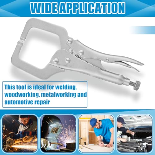 Yexiya 6 Pcs 6 Inch Locking C Clamp Original Lock Regular Tips Plain adjustable Alloy Steel Locking C Clamp for Woodworking Carpentry Welding Electrical Equipment, Silver