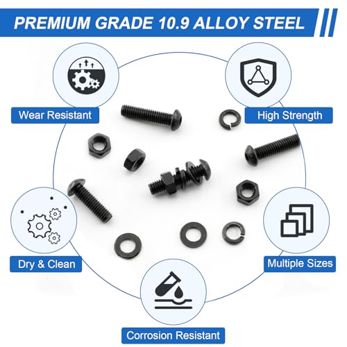 192Pcs UIETUIL M6 Hex Socket Button Head Screws Kit, M6x8-35mm, 10.9 M6 Button 10.9 - 192PCS