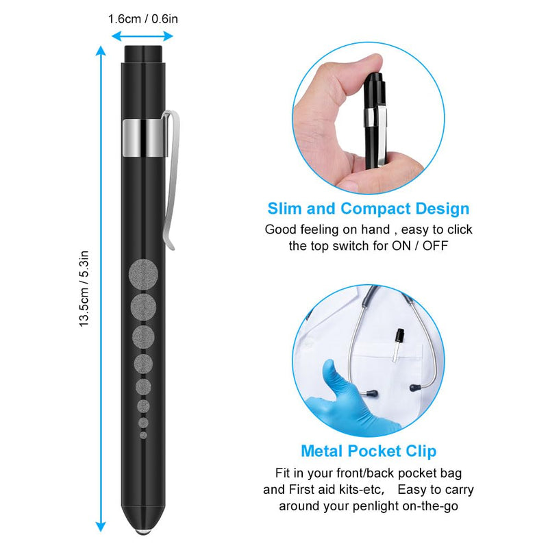 Pupil light flintronic diagnostic light pupil light medical penlight, reusable diagnostic LED penlight, flashlight light pen with pocket clip for doctors 2 pieces #2 black/silver 2 pieces