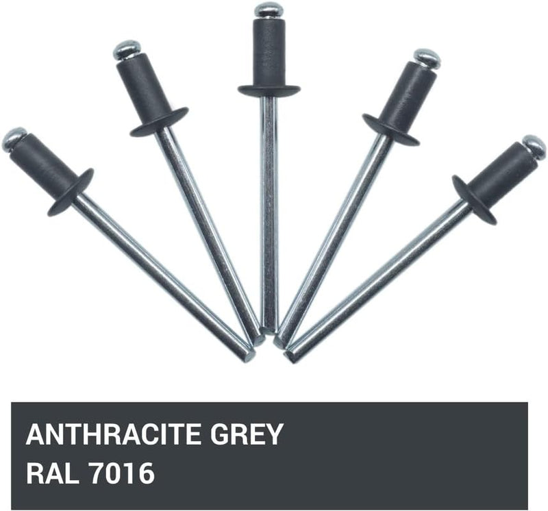 (Pack of 1000) Painted Blind Rivets 5/32" x 5/16" (4.0 x 8 mm), Dome Head, DIN 7337, Aluminium Rivets and Steel Mandrel, Pop Anthracite Grey Ral 7016