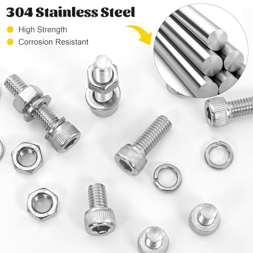 172Pcs Metric M6 Hex Socket Head Bolts Assortment Kit Stainless & 560PCS M6 Hex Socket Button Head Bolt Assortment Kit Black Zinc Plated for DIY, 3D Printer