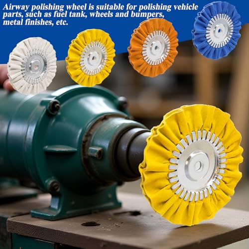 Tnisesm 10Pcs 8" Airway Buffing Wheel, Aluminum Polishing Kit in Diameter 5/8 inch Arbor Hole, Metal Polishing Wheel 16 ply for Angle Grinder