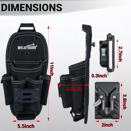 MELOTOUGH Tool Web Work Belt Buckle 2" inch Wide belt + MELOTOUGH 7-Pocket Small Tool Pouch with Quick-Release Belt Clip (Black)