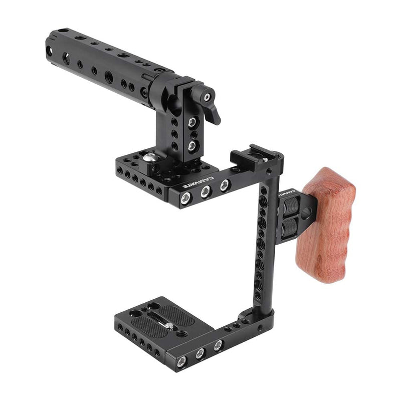 CAMVATE DSLR Camera Cage Top Handle Wood Grip + Cold Hot Shoe(2 Pieces) for DSLR Camera Rig
