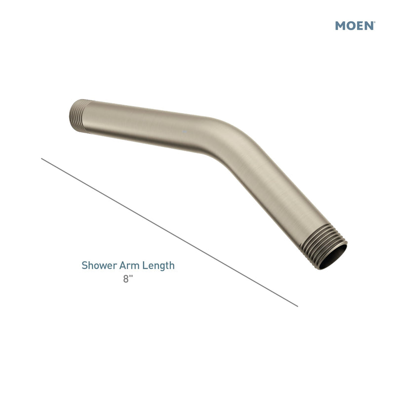 Moen 123815BG 8" Shower Arm, Brushed Gold | 8" extended reach, universal 1/2" threads, brushed gold finish, durable metal build, standard shower fit