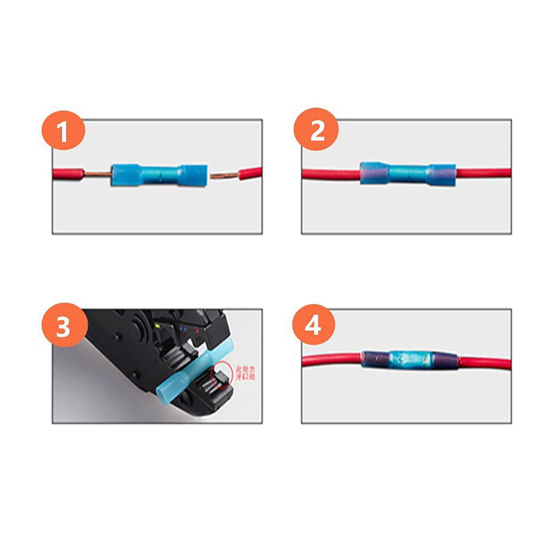 Pack of 20 22-16 AWG Waterproof Cable Connectors BHT1.25, Cable Connector | Butt connector with heat shrink tube, insulated waterproof crimp connector, shrink connector, crimp connector, blue