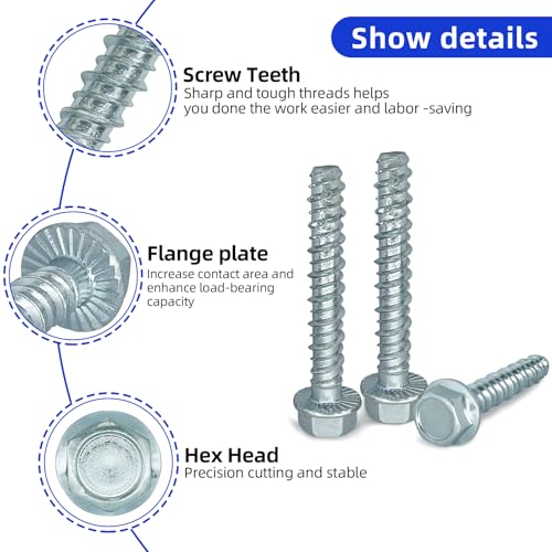 3/8" x 3" Zinc Plated Large Diameter Concrete Screws with Allen Hex Bit Socket and Drill Bit, Use for Secure Anchoring to Masonry, Brick or Block (15-Pack) 3/8"x 3"