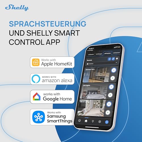 Shelly Power Strip 4 Gen4 White - Matte & WLAN Multiple Socket, 4-Way Smart Power Strip, Power Measurement, 16 A Total, 3500 W, Timer Switch, Zigbee, Google, Alexa, Apple, No Hub Required