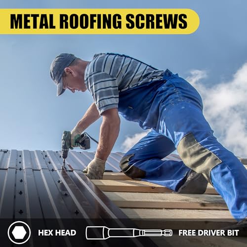 JEGONFRI 300PCS #10 x 1 Black Hex Head Self-Drilling Metal Roofing Screws 1 in