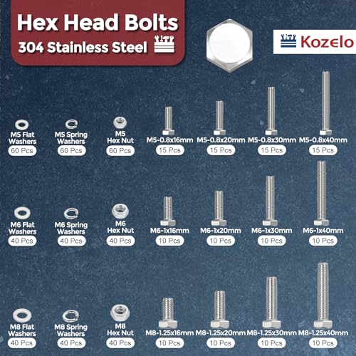 560Pcs Bolts and Nuts Washers Kit-M5/M6/M8 304 SS Hex Tap Bolt M4,M5,M6 Silver tone 560