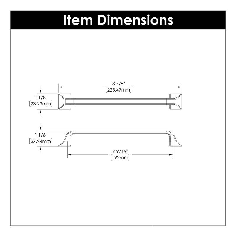 Hickory Hardware 1 Pack Solid Core Kitchen Cabinet Pulls, Luxury Cabinet Handles, Hardware for Doors & Dresser Drawers, 7-9/16 Inch (192mm) Hole Center, Brushed Golden Brass, Forge Collection 7-9/16 Inch Center to Center