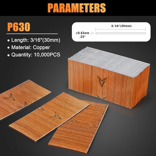 P630 23 Gauge Copper Coating Pin Nails 1-3/16"(30mm), 10,000 PCS 1-3/16"