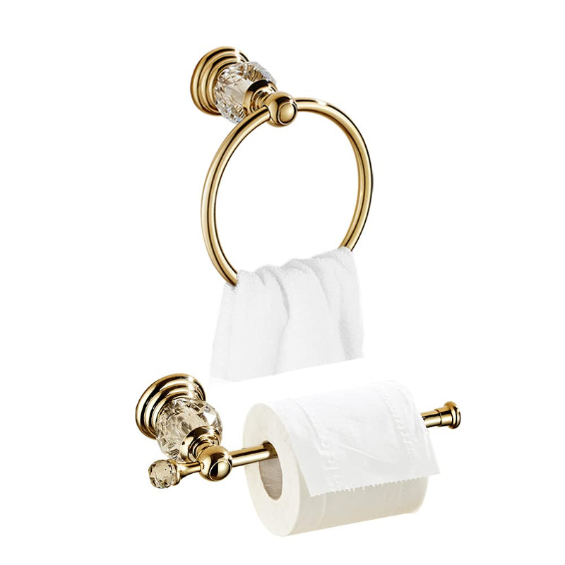 WOLIBEER Crystal Gold Toilet Paper Holder Hand Towel Ring Crystal Bathroom Accessories Set Modern Paper Towel Holder Include 2 Pieces Bathroom Hardware