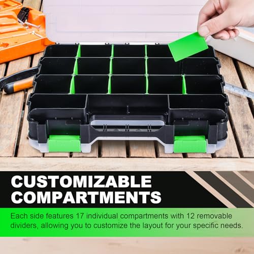 Tool Box with Transparent Lid, 2 Pack Hardware Organizer Box Green