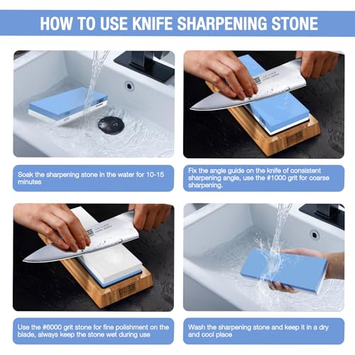 HOSHANHO Knife Sharpening Stone Set, Double-Sided Grit 1000/6000 Whetstone