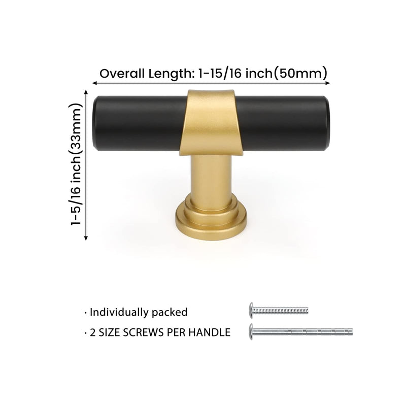 Goldenwarm 10 Pack Black and Gold Cabinet Knobs Kitchen Cabinet Knobs for Dresser Drawers Black and Gold Cabinet Pulls Modern Hardware for Cupboard Bathroom,Zinc Alloy Base Single Pull Black & Matte Gold