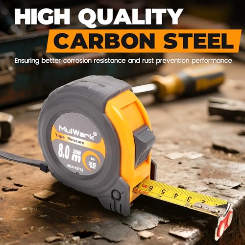 MulWark 4 Pack Metric Tape Measure, Easy Read Measuring Tape Retractable with Fractions 1/8, Both-Side Metal Blade, Magnetic Hook & Shockproof Case for Construction, Carpenter, Architect, Woodworking 26 ft Yellow-Grey