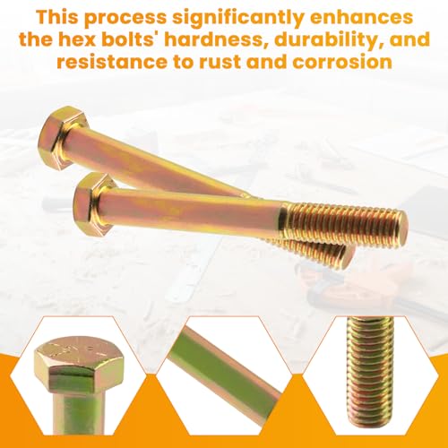 1/2-13 x 4 Grade 8 Hex Cap Coarse Large Bolts, Steel Hex Bolts for Construction, Home Improvement - 10 Pcs