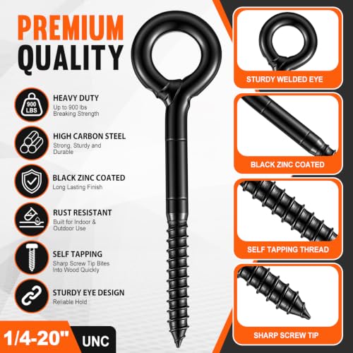 Hicarer 8 Pack Black Eye Bolts 900 lbs, 7 in Self Tapping Screw Hooks