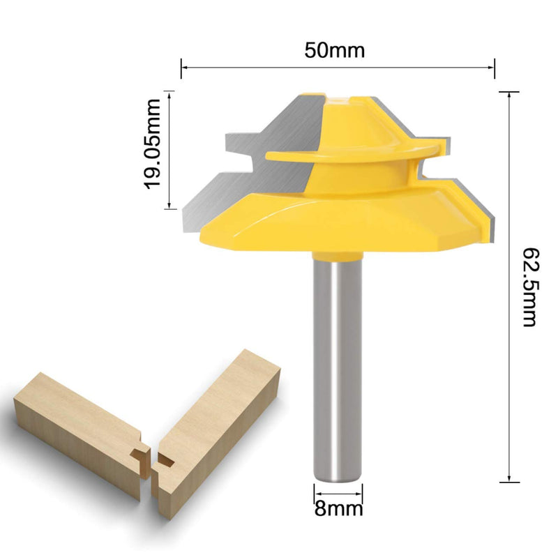 APlus 3 pcs. 8mm Glue Cutter Miter Glue Cutter Router 45 Degree Lock Miter Router Bit Woodworking Cutter Cutting Tool for Engraving Machine Trimming Machine